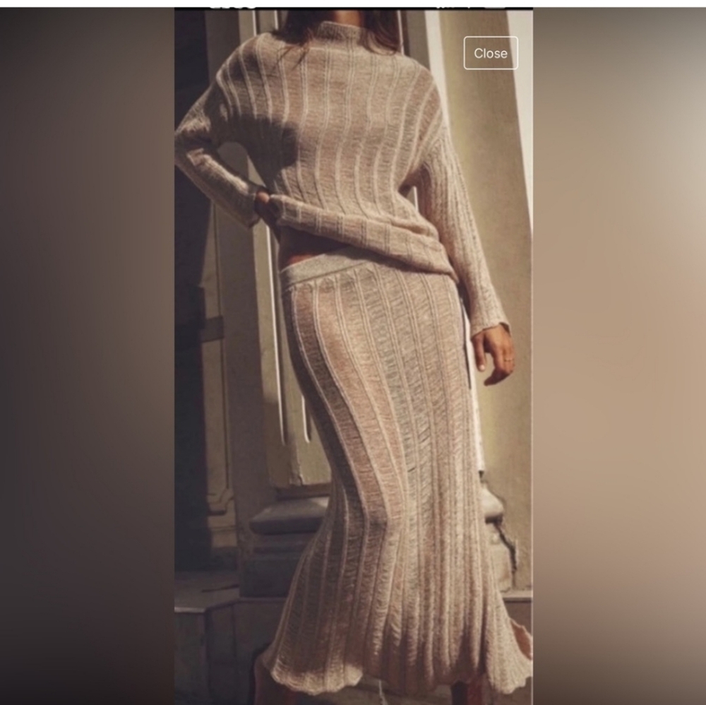 Zara gold knit skirt set sz m bloggers fav